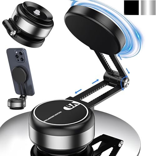 Magnetic Car Phone Mount with Vacuum Suction in Sleek Silver