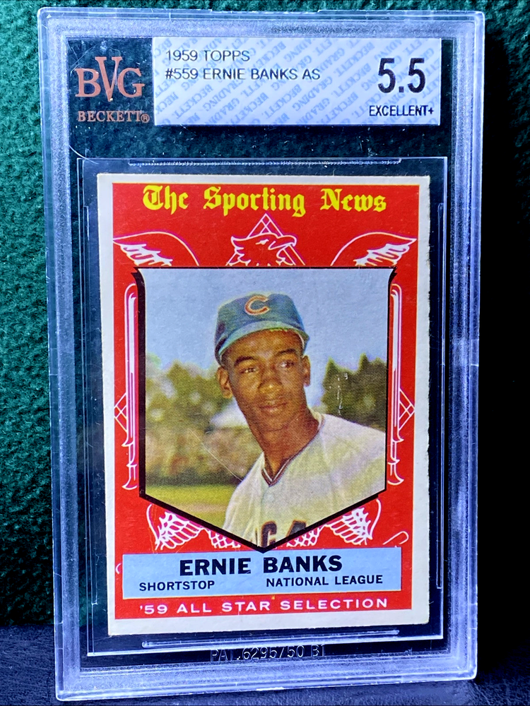 1959 TOPPS Chicago Cubs ERNIE BANKS CARD #559  EXCELLENT+ BVG  5.5 CENTERED LOOK