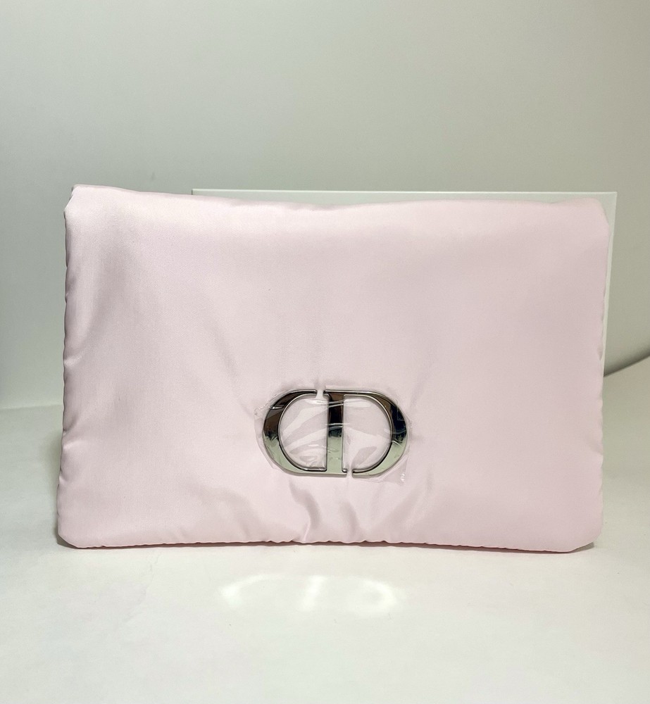 DIOR Pink Makeup Puffer Pouch Bag 8x5x2.5 Inches Genuine Designer Cosmetic Case  