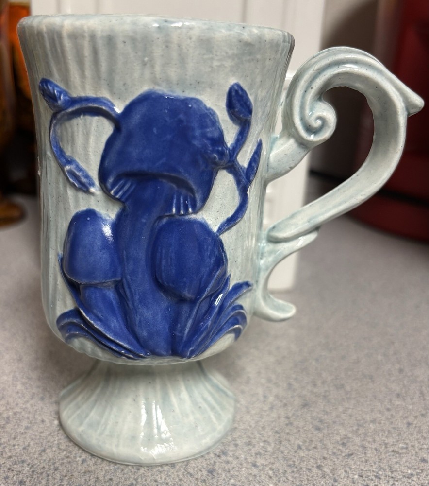 Vintage Retro Blue Mushroom Pedestal Mug Mid-Century Style