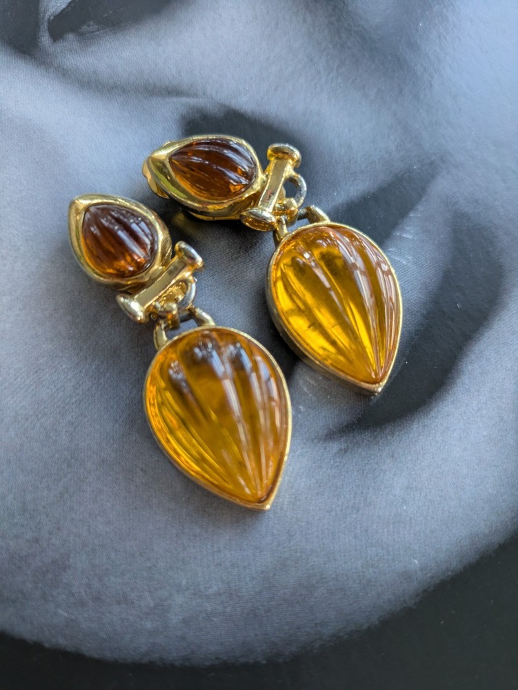 Vintage France Unbranded Yellow Glaze Ear Clips