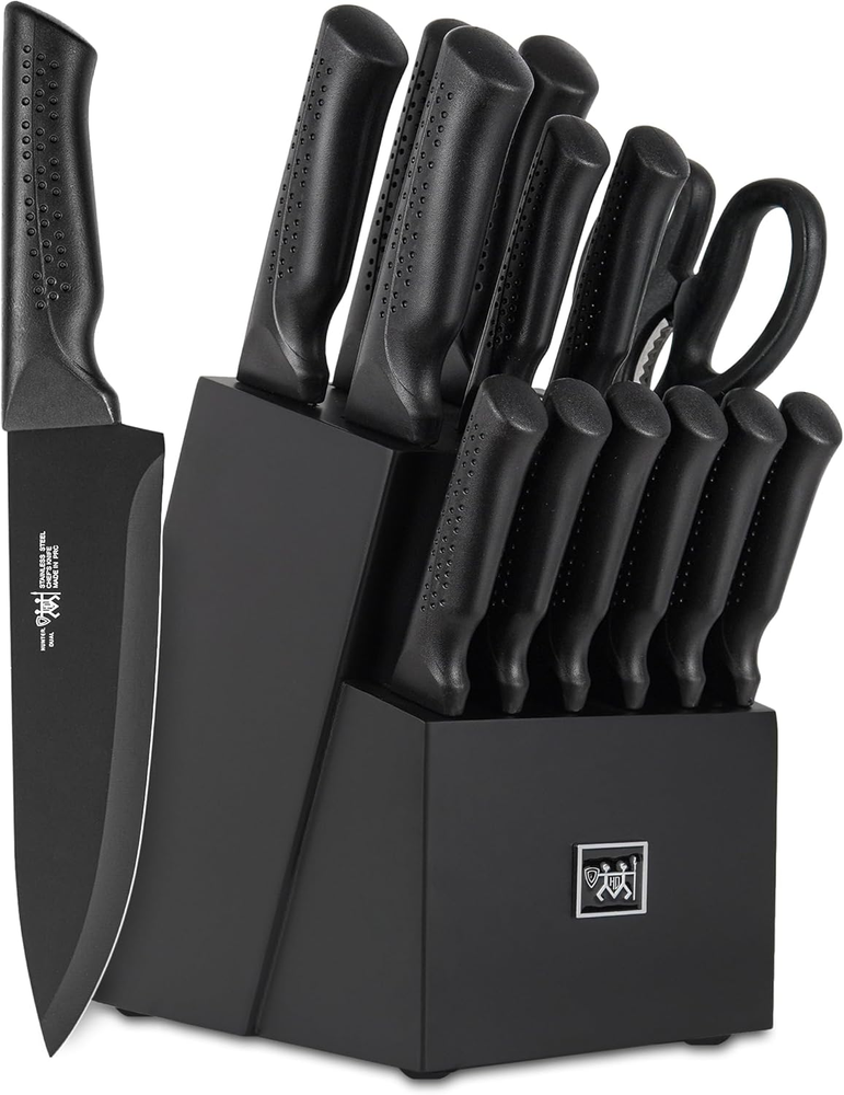 15-Piece Self-Sharpening Kitchen Knife Set with Block, Dishwasher Safe