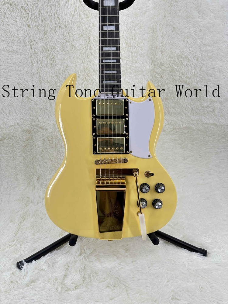 USA Warehouse SG Custom Cream Yellow Electric Guitar Black Fretboard Maple Neck