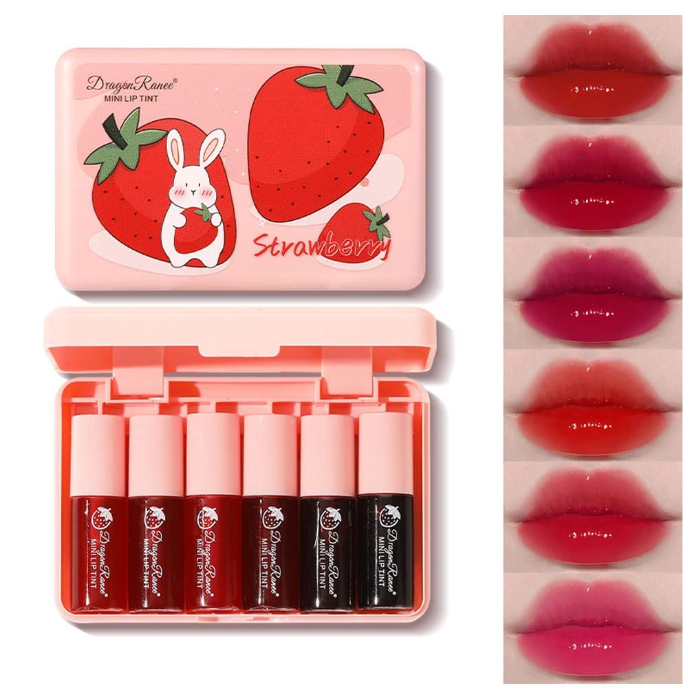 6 Colors Lip Tint Stain Set, Korean Velvet Watery Lip Stain Moisturizing Mini Li