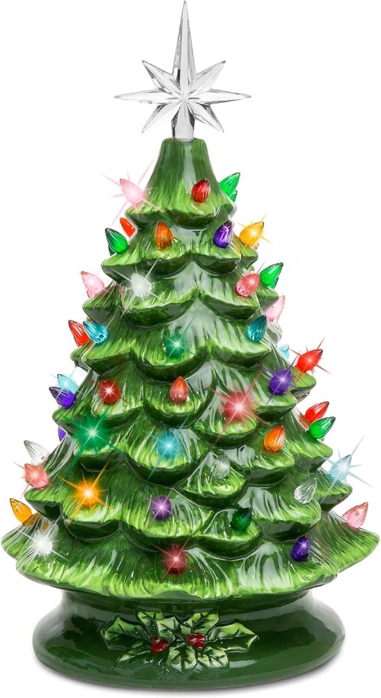 Best Choice Products 15in Ceramic Christmas Tree, Pre-lit Hand-Painted Tabletop