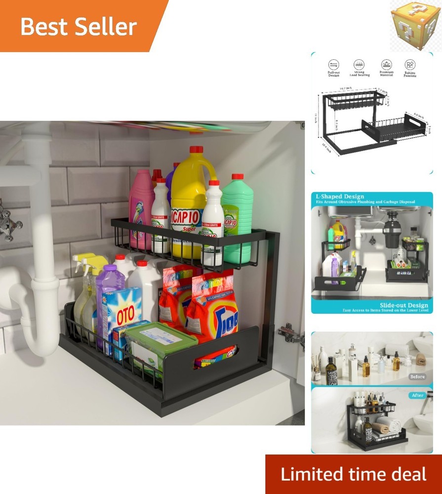 Effortless Organization: 2-Tier Pull-Out Under Sink Storage, Black Finish