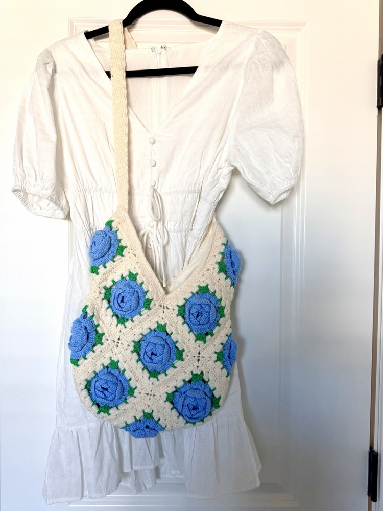 New Handmade Crochet Rose flower Granny Square Women Bag tote