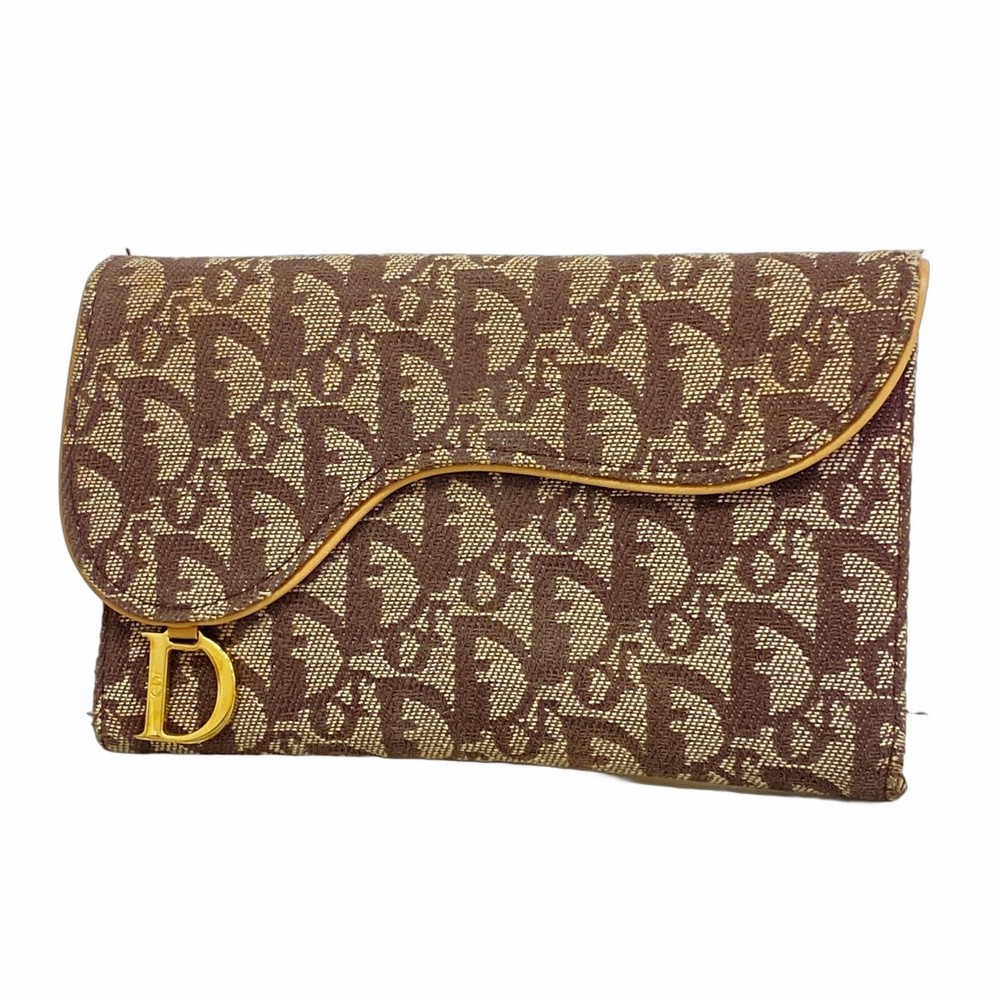 Christian Dior Trotter Canvas Long Wallet Brown Gold Hardware Pre-Owned