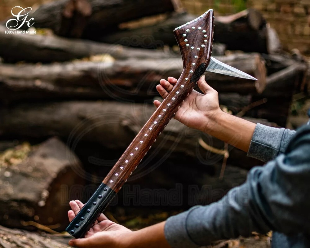 Custom handmade Damascus steel gun stock war club with sharp blade