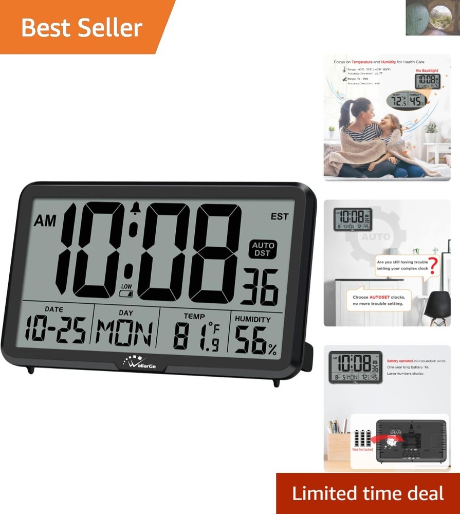Digital Alarm Clock with Calendar - Battery Powered for Seniors & Office