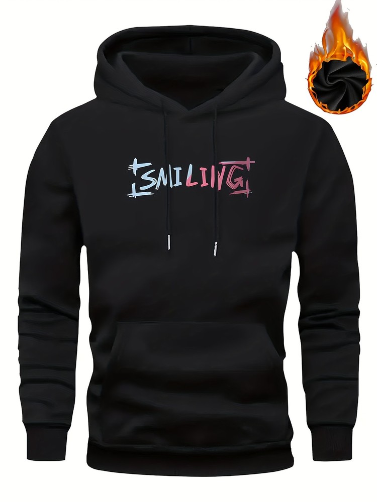Men'S & Women'S Heavyweight Fleece Hooded Sweatshirt with Smiling Face & Smiling
