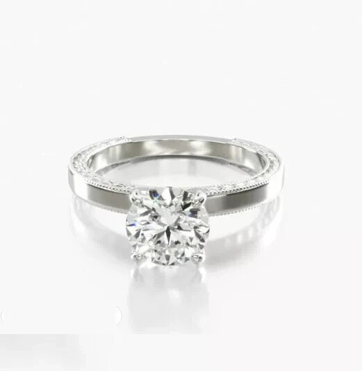 Round Cut Simulated Diamond Engagement Womens Stunning Ring 14kWhite Gold Plated