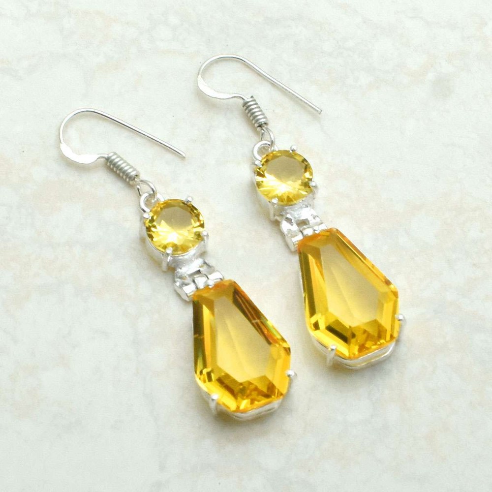 Citrine Gemstone Handmade Drop Dangle Earrings Jewelry Gift 1.84 Inches