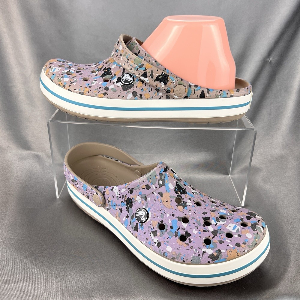 Women's Crocs Crocband Clogs Size 11 Lilac Splatter Paint Slip-On Summer Shoes