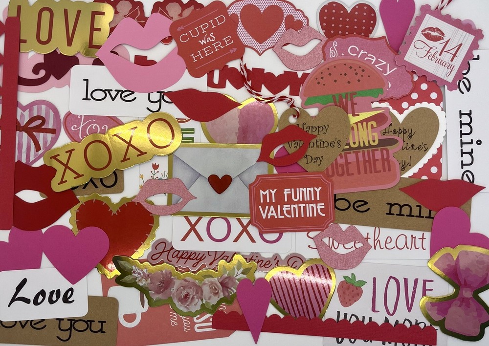Valentines Scrapbook Ephemera Lot, 50Pc!!