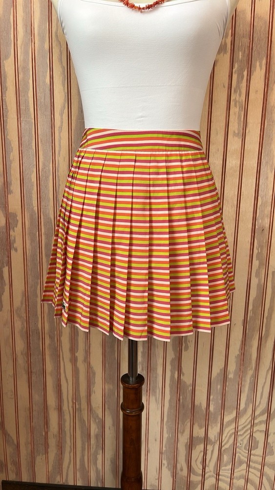 Lacoste Orange & Yellow Striped Knife Pleated Mini Tennis Skirt with Side Zip Size 36