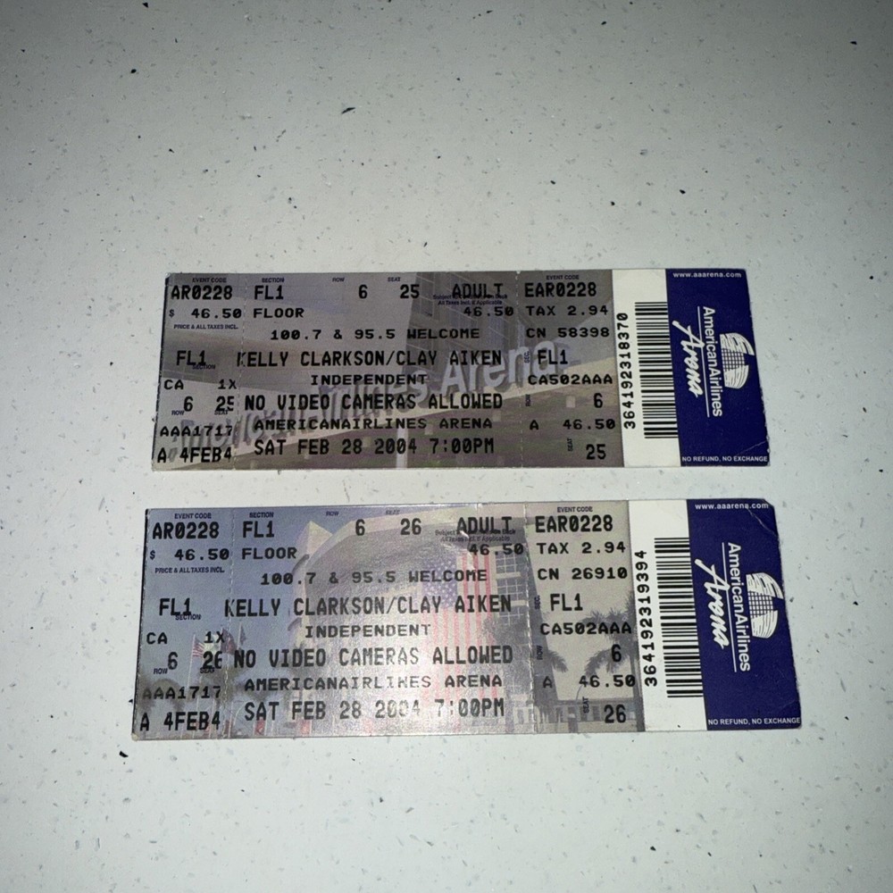 Concert Ticket Stub Pair Unused Kelly Clarkson Clay Aiken 2004 20yr Old
