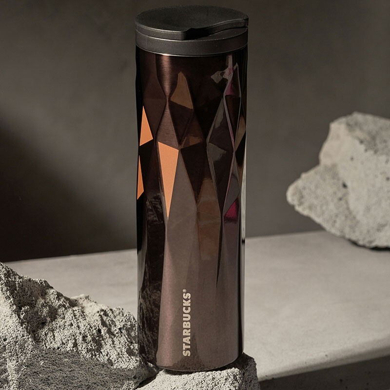 New China Starbucks 16oz Classic Black Gold Prism Facet SS Vacuum Cup GF Gift