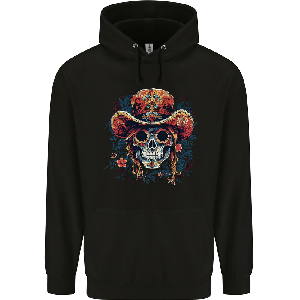 Pirate Sugar Skull Day of the Dead DOTD Mens 80% Cotton Hoodie