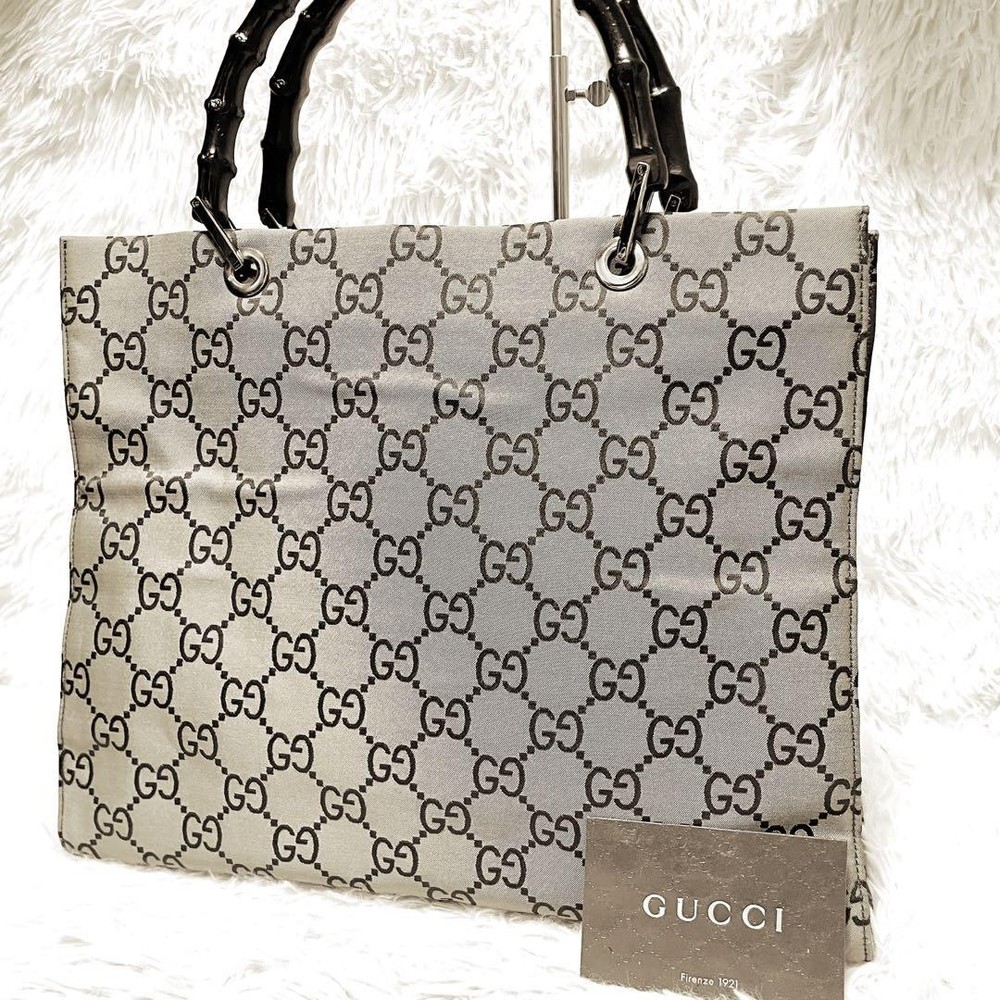 Gucci Bamboo Tote Bag GG Canvas A4 Size Excellent Condition