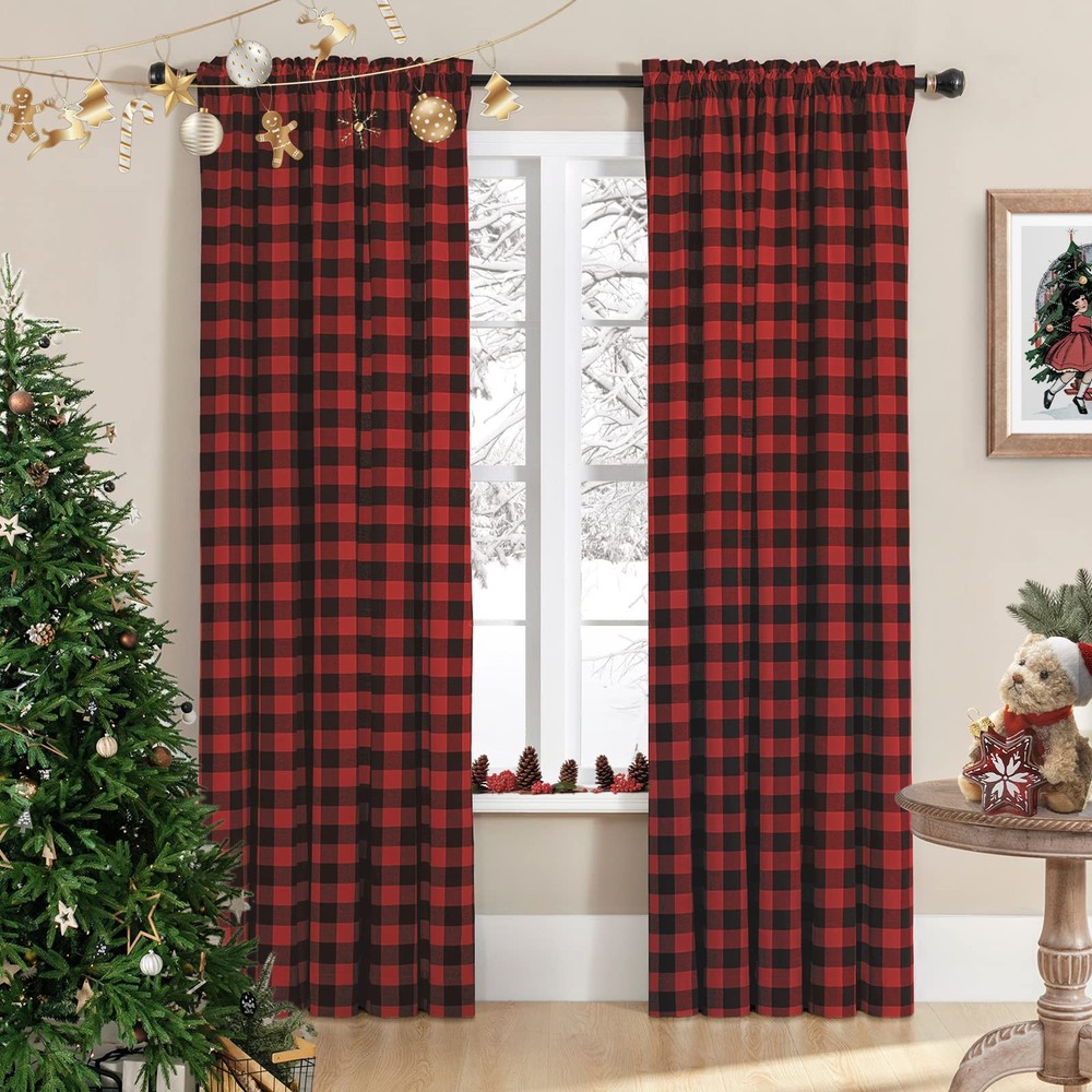 Buffalo Check Plaid Curtains for Living Room, Farmhouse Gingham Style Cotton ...