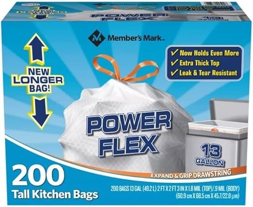Member's Mark Power Flex Tall Kitchen Bags - Pack of 200