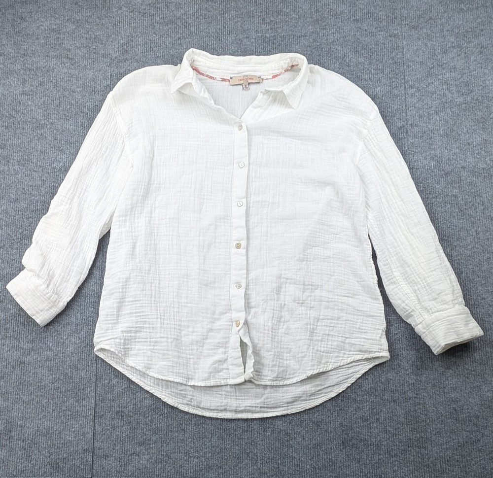 Casa Cabana Button Up Shirt Womens Medium White Cotton Gauze Coastal Minimalist