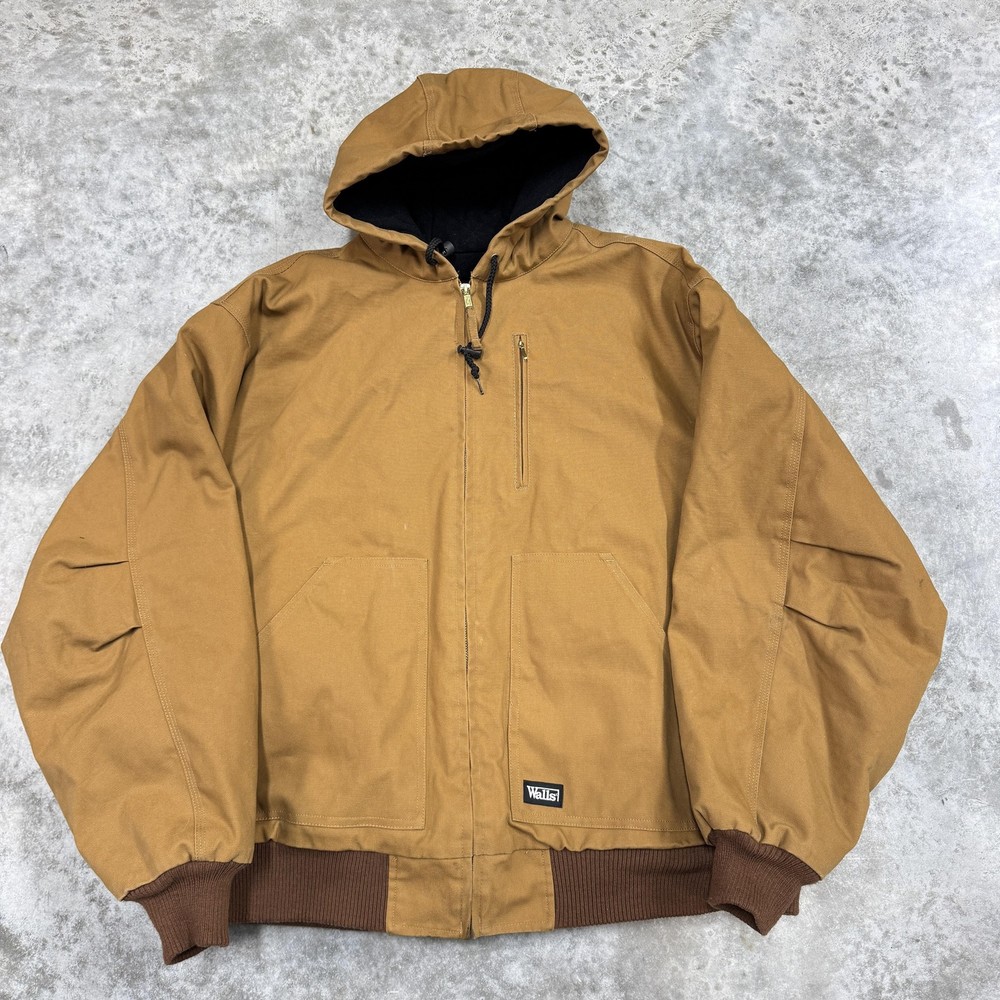 Walls Workwear Jacket Mens XL Brown Hooded Insulated Quilted Duck Canvas YJ142