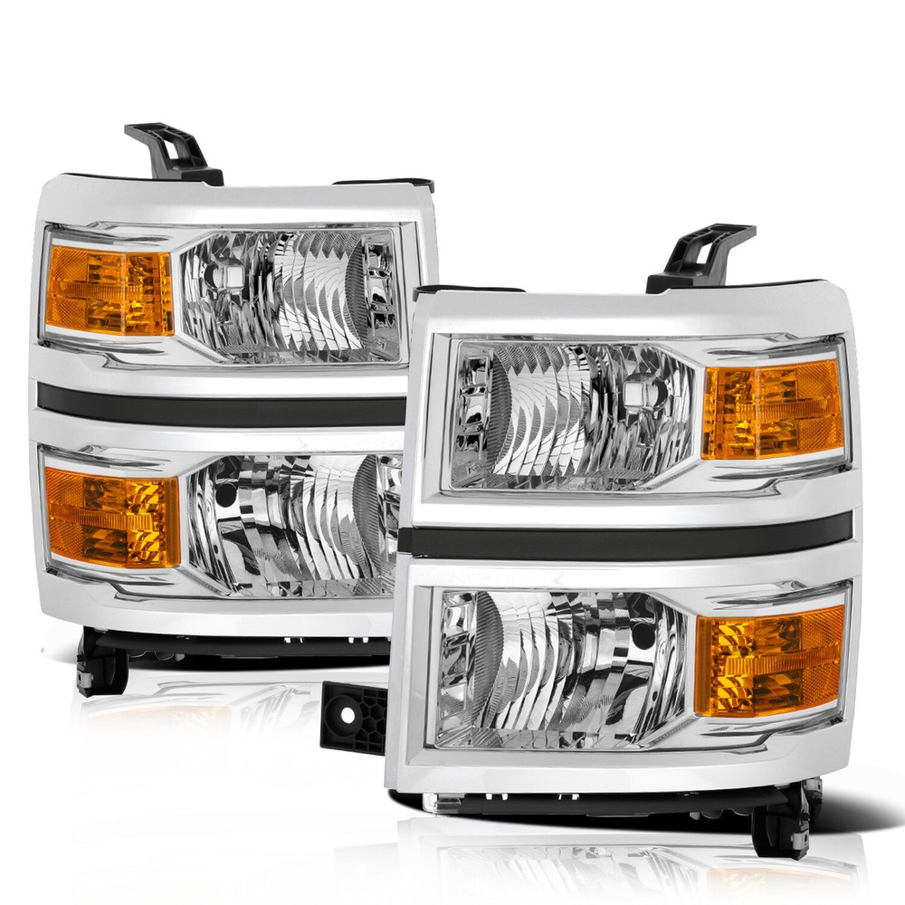 2014-2015 Chevy Silverado 1500 Chrome Amber Headlights Pair L+R
