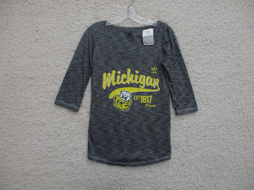 NEW Michigan University Shirt Medium Adult Gray Henley Neck 3/4 Sleeve Mens M