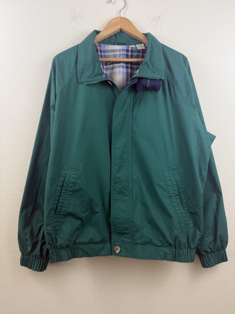 Vintage Eddie Bauer Bi Swing Jacket Mens M Green Cotton Plaid Lined Outdoor