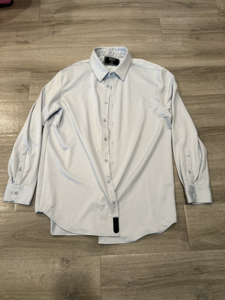 BYLT Basics Executive Stretch Long Sleeve Button Down Light Newport Blue Mens L