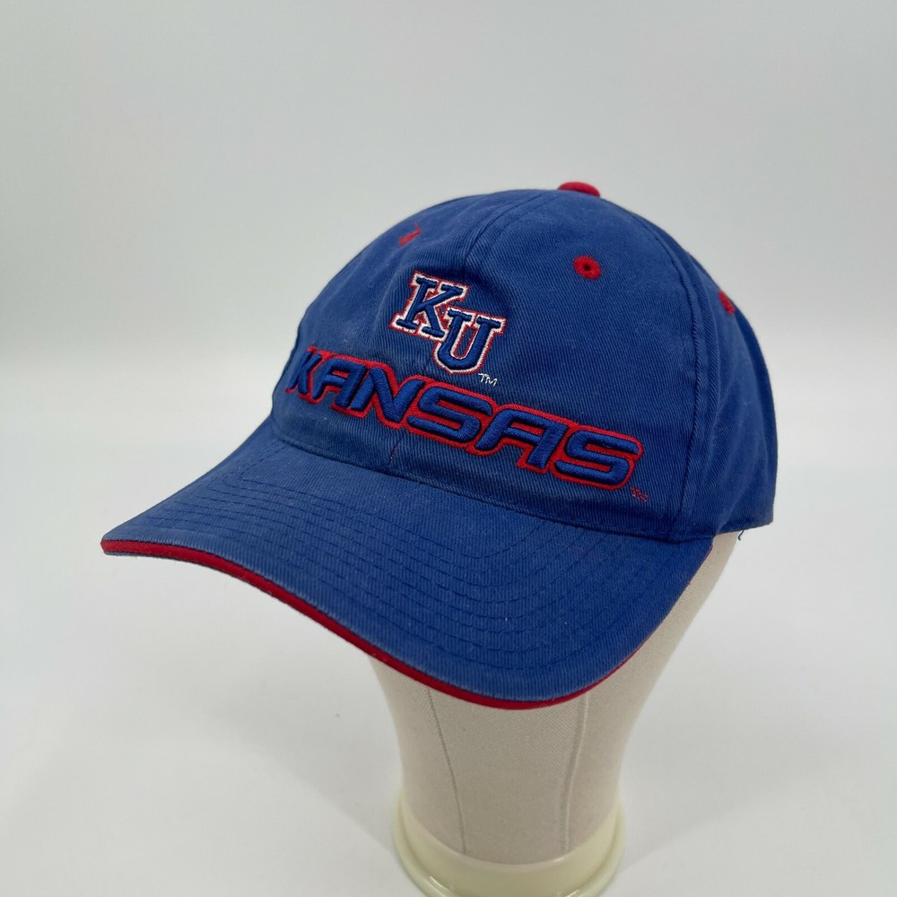 Vintage Kansas University Jayhawks Blue Adjustable Strap Back Cap Dad Hat