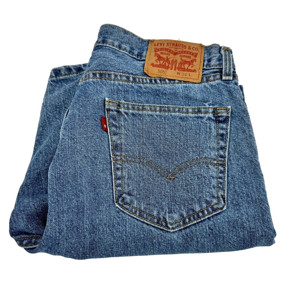 Levi's 505 Jean Shorts Mens 34 (33x9.5 ACTUAL) Regular Fit Jorts Blue Denim