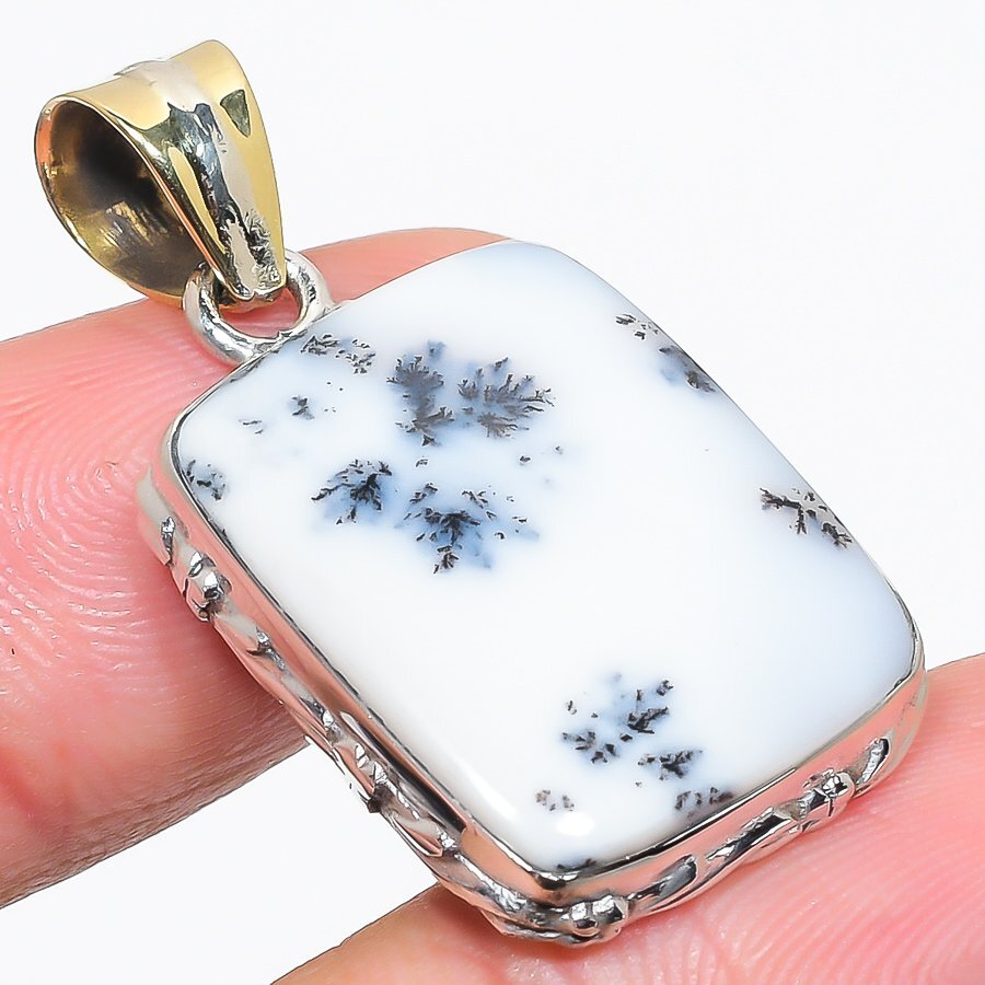 Natural Dendrite Opal Gemstone 925 Solid Sterling Silver Gift Pendant 1.50