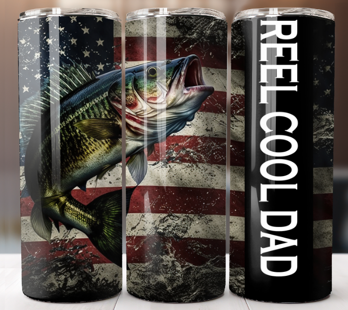 Fathers Day  Fishing Tumbler 20oz Mug Cup w/ Lid Straw Stainless