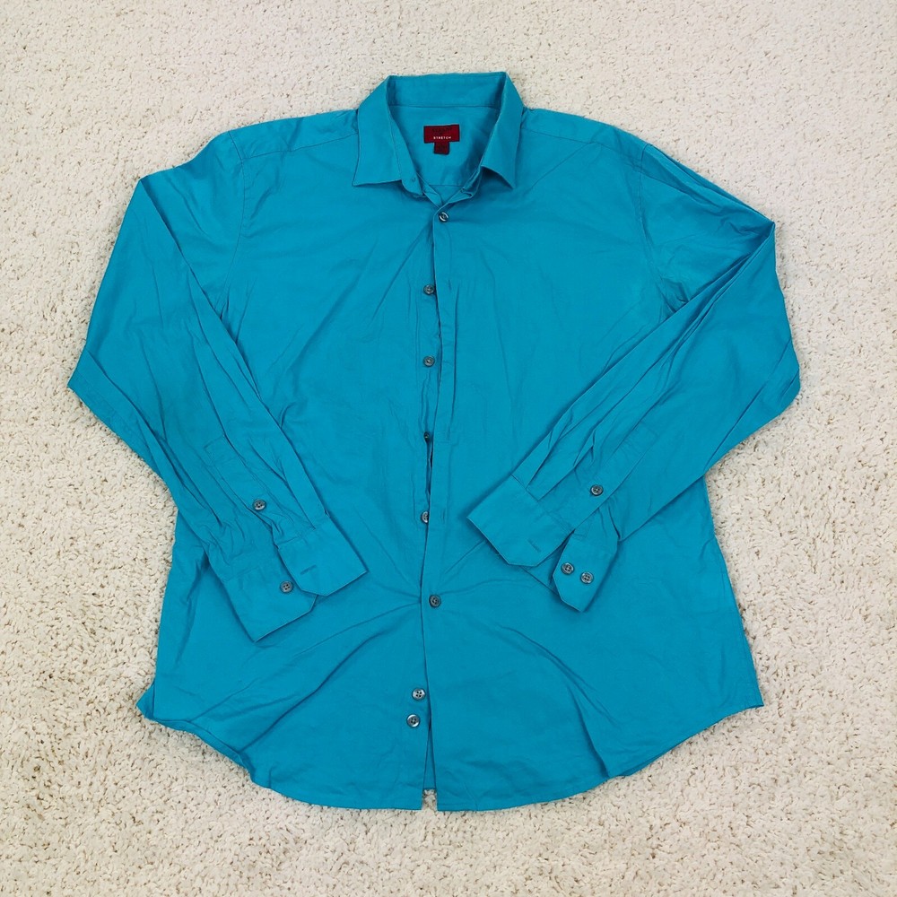 Alfani Button Up Shirt Large Adult Green Long Sleeve Slim Fit Casual Solid Mens