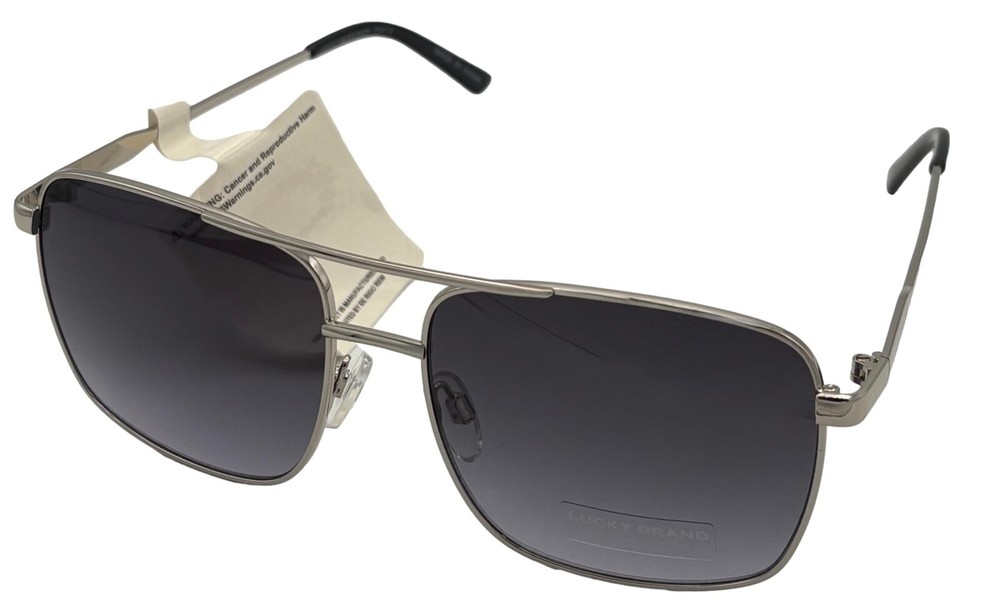 Lucky Brand Men’s Silver Square Aviator Sunglasses with Smoke Gradient Lenses SLBD117
