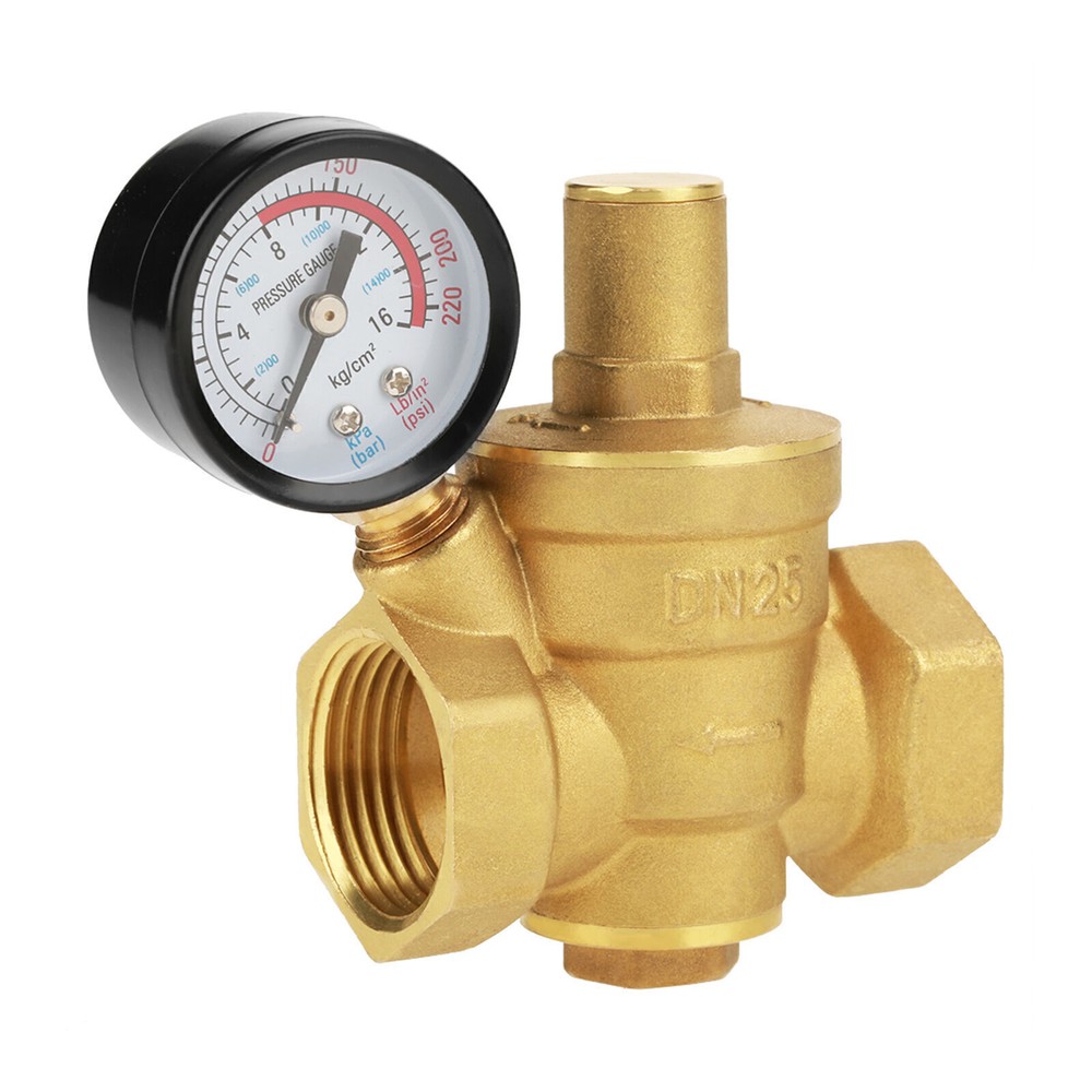 DN25 Brass Adjustable Water Pressure Reducing Regulator Reducer  Gauge Meter