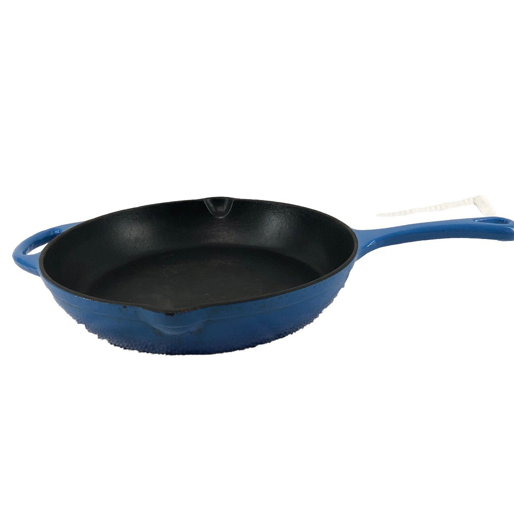 12”  Enameled Cast Iron Skillet Graduated Blue Helper Handle, 2 Pouring Lips