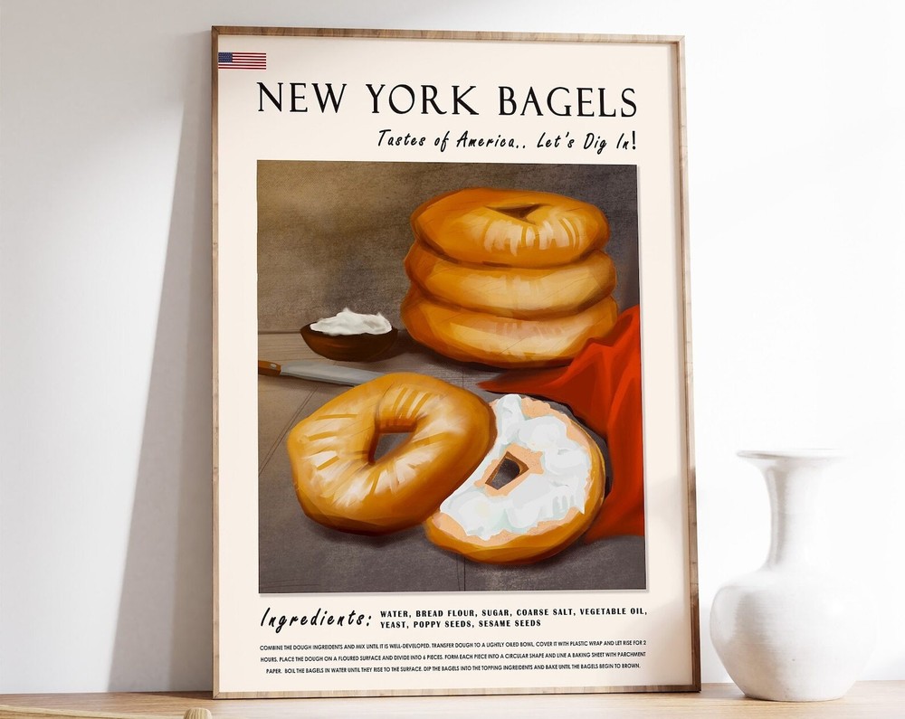 New York Bagels Poster Food Poster Food Art New York Poster Kitchen Art Food