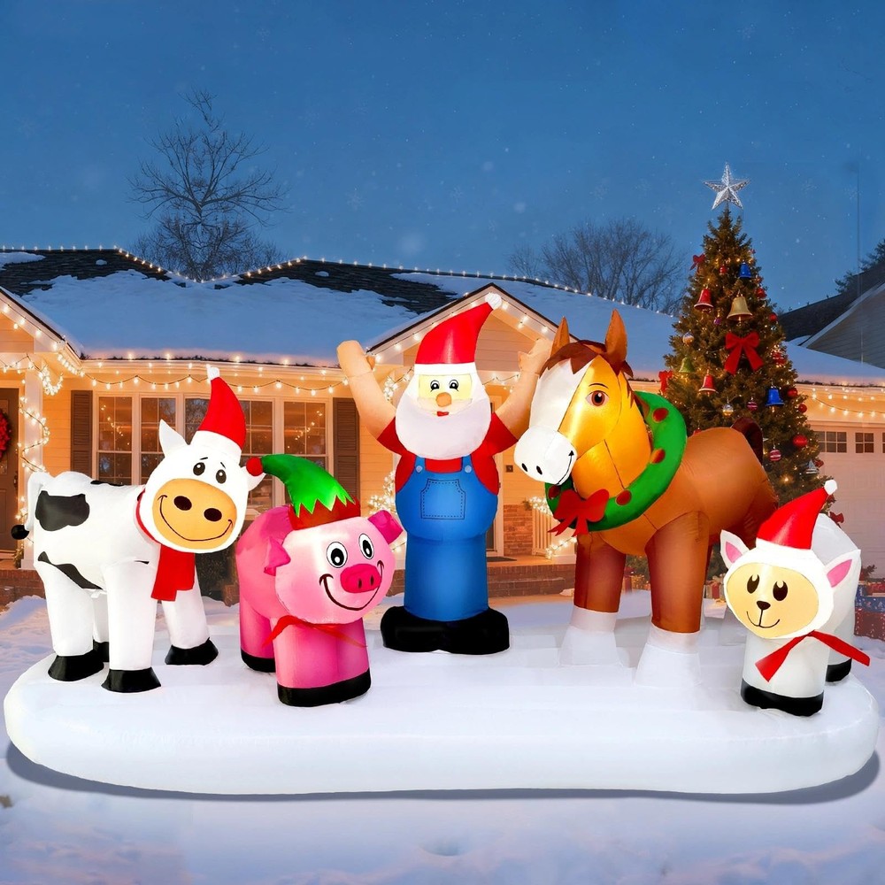 8Ft Christmas Inflatables Santa Farm Scene Decor LED Blow Up Outdoor Xm