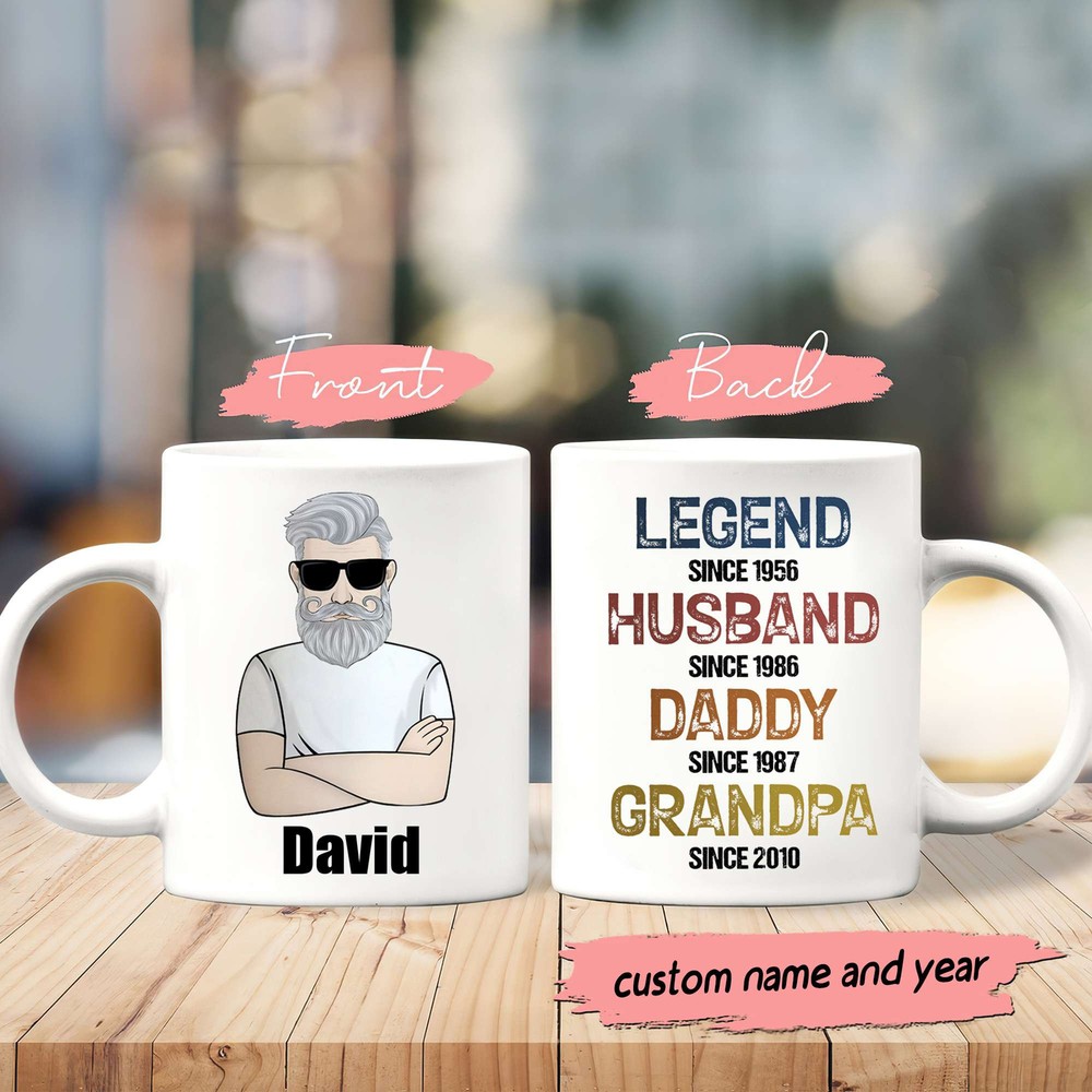 Personalize Father's Day Gift Legend Husband Daddy Grandpa Since Mug Funny Beard