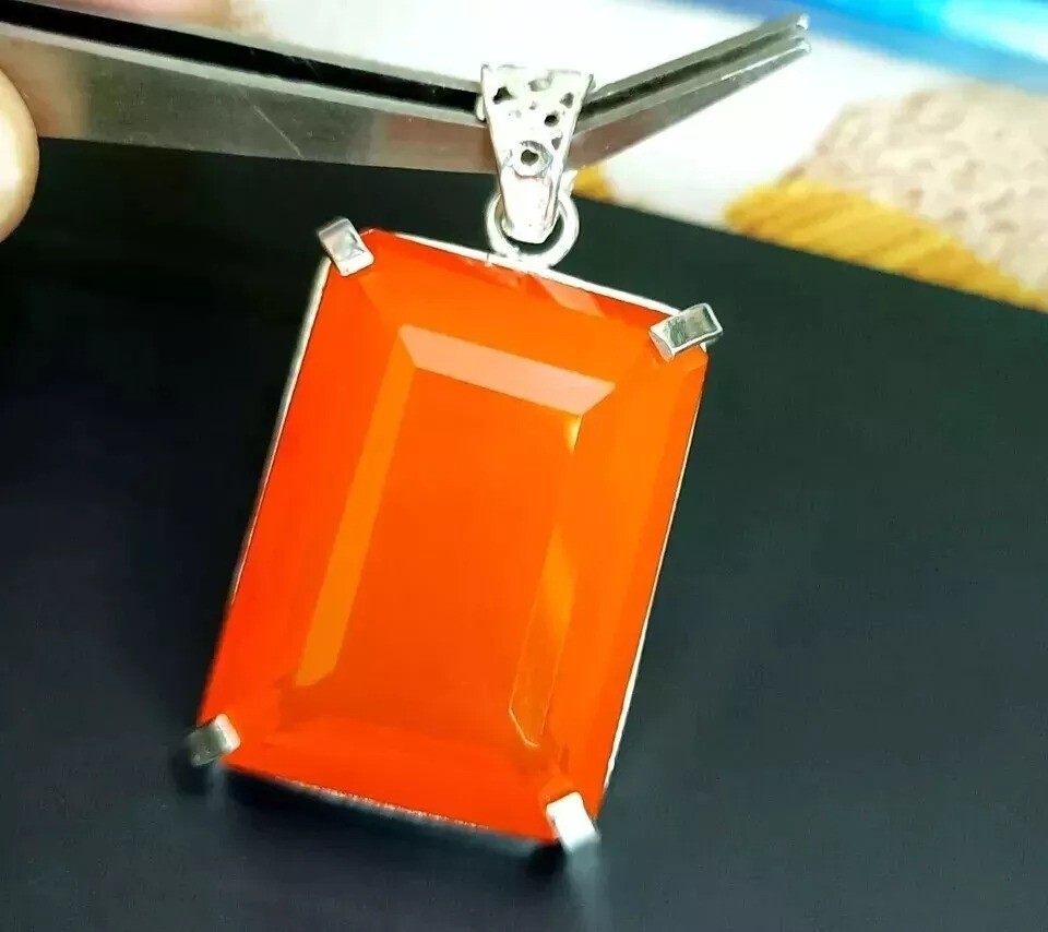 Natural Emerald Cut Orange 95.00 Ct Opal 925 Solid Silver Pendant Loose Gemstone