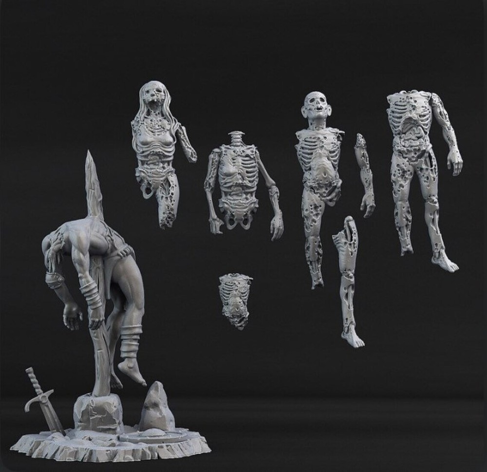 Body Parts and Body on Stake | 32mm Scale | Premium 3D Printed Fantasy Miniature