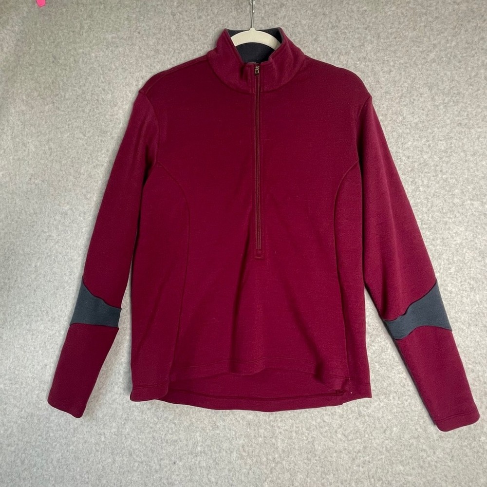 REI Women's Merino Wool Half Zip Pullover Burgundy Gray Size Large