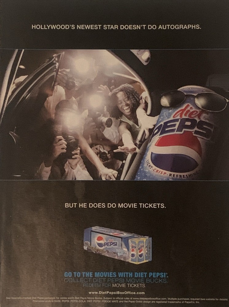 2006 Diet Pepsi PRINT AD Movie Bucks For Movie Tickets VTG 2000s Pepsi Cola
