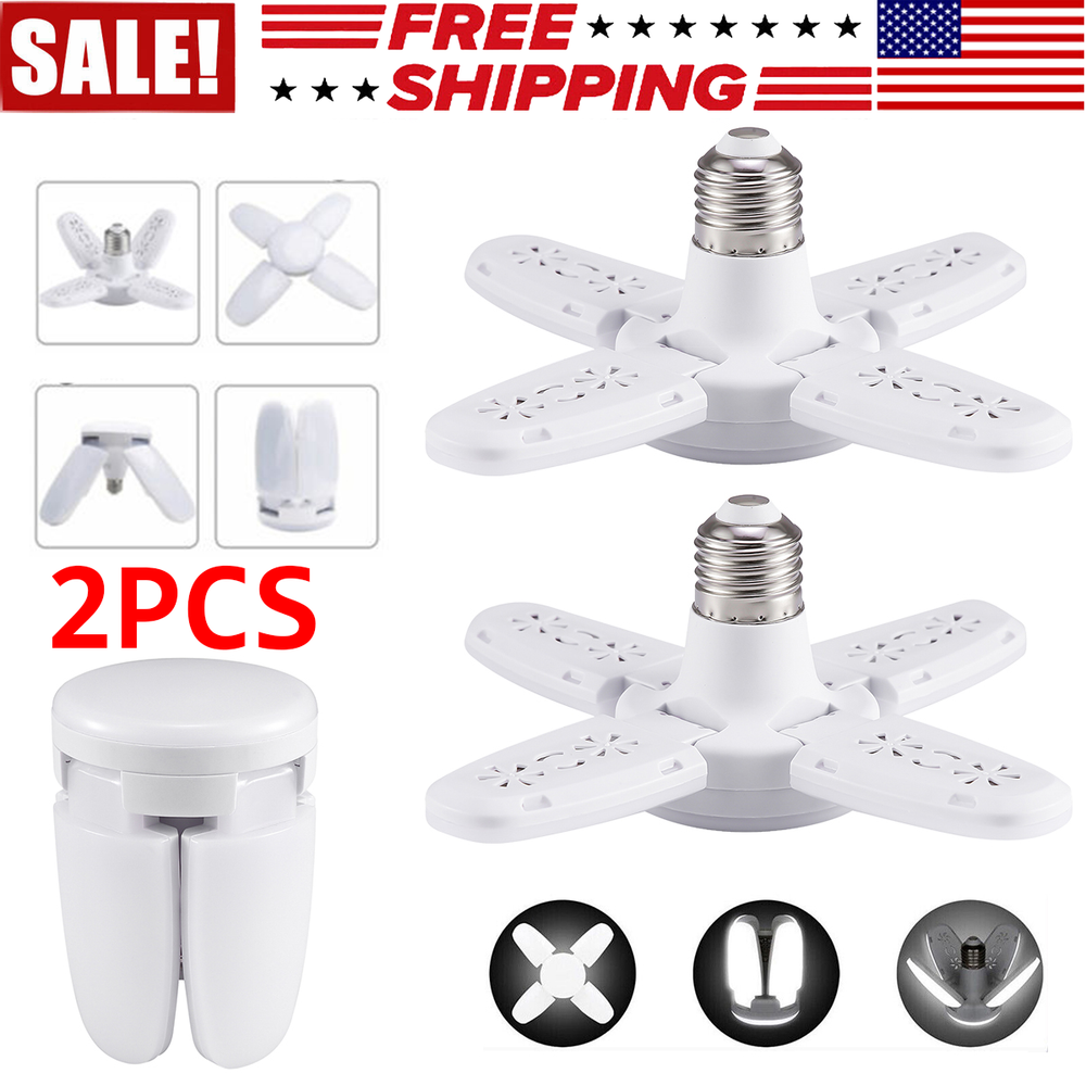 2x 28W 40 LED Garage Light Bulb Deformable Ceiling Fixture Lights Workshop Lamp