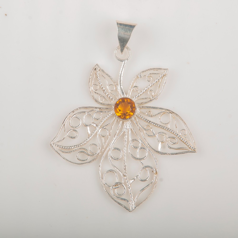 Anniversary Gift For Her Natural Citrine Gemstone Pendant Flower 925 Silver