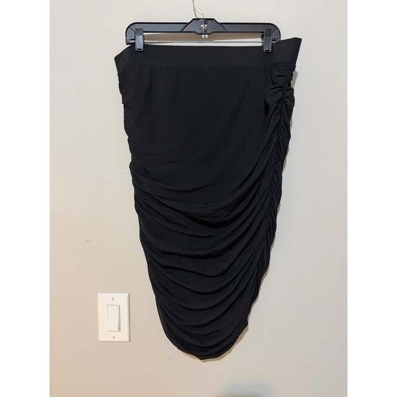 Torrid Black Ruched Gathered Midi Skirt Women's Plus Size